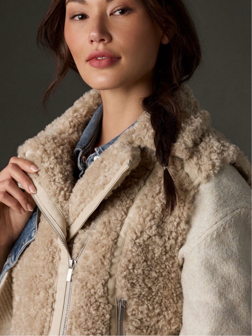 By Anthropologie Cream Faux Fur Teddy textured Sherpa Vest Size L